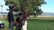 extreme sexy african fetish milf with saggy tits enjoys a wild outdoor threesome fuck orgy