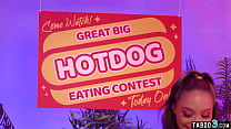 Hotdog eating contest ends in lesbian threesome fuck