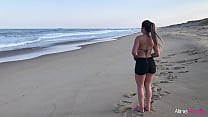 Blonde girl on the beach having sex with her fan
