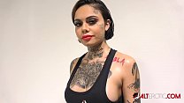 Big titty Latina shows off all of her tattoos