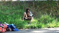 Outdoors ebony masturbation and young black babes dildo toying in public