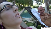 Boss asks trans babysitter Brittany St Jordan to sunbathe and notices her tranny cock.He gives her a bj and the tattooed tgirl is anal fucked outdoors