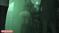Sexy girl without panties flashing pussy in a club