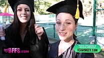Teens celebrates their graduation by taking turns licking, rubbing and fingering their tight, pink, teeny pussies