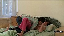 Amateur teen couple fucks in parents bed