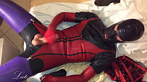 Serie of great faceshots wearing latex catsuit and red rubber body