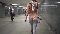 Naughty Lada shows off her butt and camel-toe  wearing revealing outfits in public...