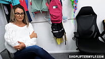 Milf caught shoplifting by her officer stepson and begs to let her go