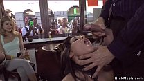 Stunning brunette teen got fucked and cummed over her pretty face in public