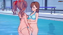 Shirai Kuroko gets her pussy fingered by Misaka Mikoto in a pool, then eats her pussy.