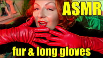 sexy fur fetish and long red gloves Arya Grander - redhead Lady point of view