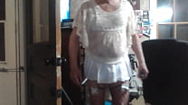 crossdresser in a little white skirt