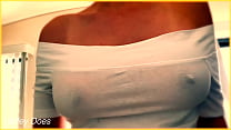 PERFECT tit MILF is braless and pours water on her shirt exposing her boobs