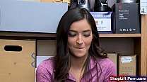 Teen brunette is arrested by a store officer for stealing a couple of clothes.After that,the officer conducts a strip search and he then tells her that maybe they can settle this in a good way.The officer pulls out his cock and fucks her tight pussy.