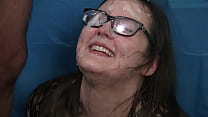 Amateur gets face and glasses cum covered