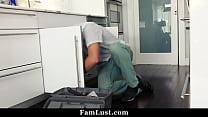 Stepsister Seduces Her Step-brother Right Behind Stepdaddy Working on Sink - Famlust