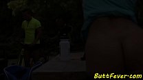 Assfucked babe gets jizzed in mouth outdoors