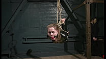 Barefoot Leya in catsuit - Tight bondage with many ropes, suspension and hogtie