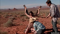 Couple of s Maestro and Claire Adams bound hitchhiker Amber Rayne in a desert and then banged her throat and anal fucked her with dick on a stick