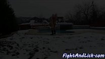 Eurobabes licking pussies after snow fight