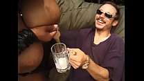 Hot black bitch Vanessa Bazoomz shaved cunt fucked with white dick then she sqeezes out milk