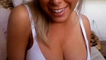 Busty blonde toys herself on cam