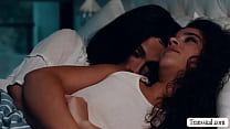 Shemale stepmother and her curly haired stepdaughter are kissing on her bed.After that,TS stepmom licks and fucks the tight pussy of her stepteen.