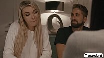 Pretty blonde Tgirl Aubrey Kate gives her man anal pounding
