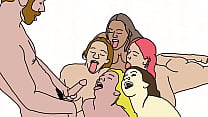 Cartoon of guy jerking off with 5 girls