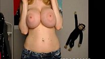 Blonde teen shows amazing big tits on webcam