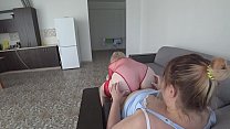 Mature lesbians love a big dildo. Chubby milf fucks with her girlfriend and shakes her natural boobs and big booty in various positions.