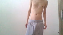 Huge dick slim man tries out clothes on cam