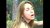 Amazing latina tranny moans while her asshole licked then fucked hard by horny dude at the wood