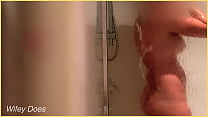 MILF gets all wet in the shower with her perfect tits