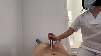 Penis waxing by a pretty woman and I take her hand so she can masturbate until I finish cumming, it turns me on a lot to see her dressed in her work uniform