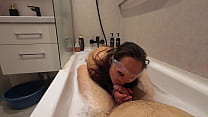 cute stepsiter sucking in bath. POV blowjob,foam tits