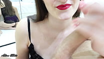 Blowjob red lips.Pulsating cum in mouth