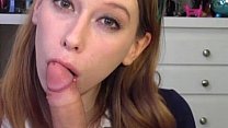 Sexy camgirl gives her boyfriend an intimate closeup POV blowjob