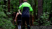 Perky amateur Ria goes on a run with her personal trainer and pays him with her tight pussy.