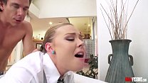 Watch hot teen blonde Nicole Clitman suck a huge cock, giving perfect blowjob. She then takes the big cock in her pussy, and a vibrator in her ass, for some hot double penetration