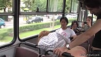 Hot brunette slave Valentina Blue sucks and fucks huge dick in public bus in front of passengers