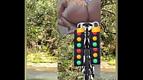 Unashamed completely naked girl on a bicycle, show big ass in a digital design video
