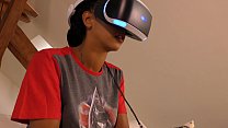 Playstation VR Play of Ebony Teens Dreams in a Lace Lingerie