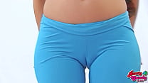 Big Ass Blonde Teen Has Huge Boobs and Cameltoe In Tight Lycra Spandex.