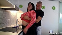 Huge titted bitch is banged at the kitchen