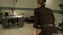 Big tits blonde shemale Morgan Bailey seduces her co worker S Jack in an office and then they suck each other before she anal fucks him