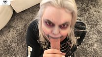 hot blonde with big tits sucks cock in skeleton costume