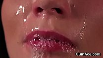 Amazing nympho enjoys a face fucking and quite a bit of cream on her face