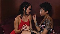 Inked ebony babe helps on her "ex" sex partner