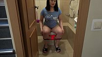 Brunette pissing in the toilet, and then with a wide subject fuck anal and shows a wet gaping hole.
